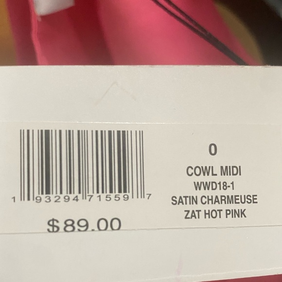 WEWOREWHAT Cowl MIDI Satin Charmeuse Zat Hot Pink Sexy Party Dress, Has Flaws - Picture 8 of 12